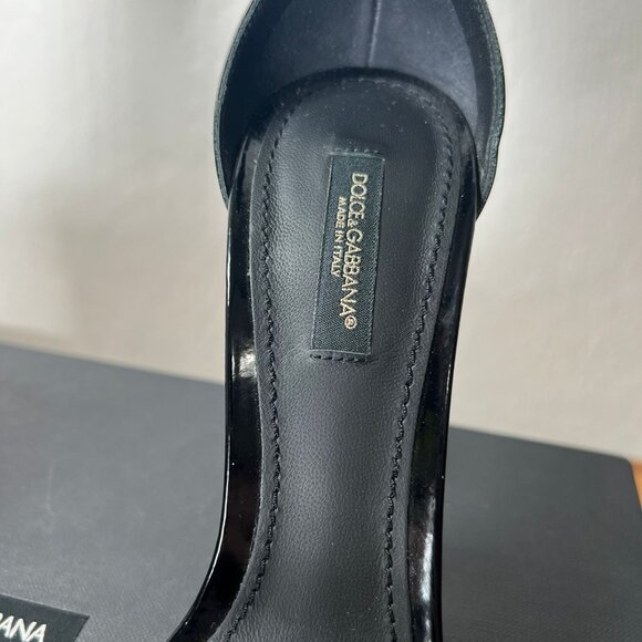Dolce&Gabbana Black Gold Sculpted-Heel Baroque DG Patent Leather Sandals - Picture 9 of 14